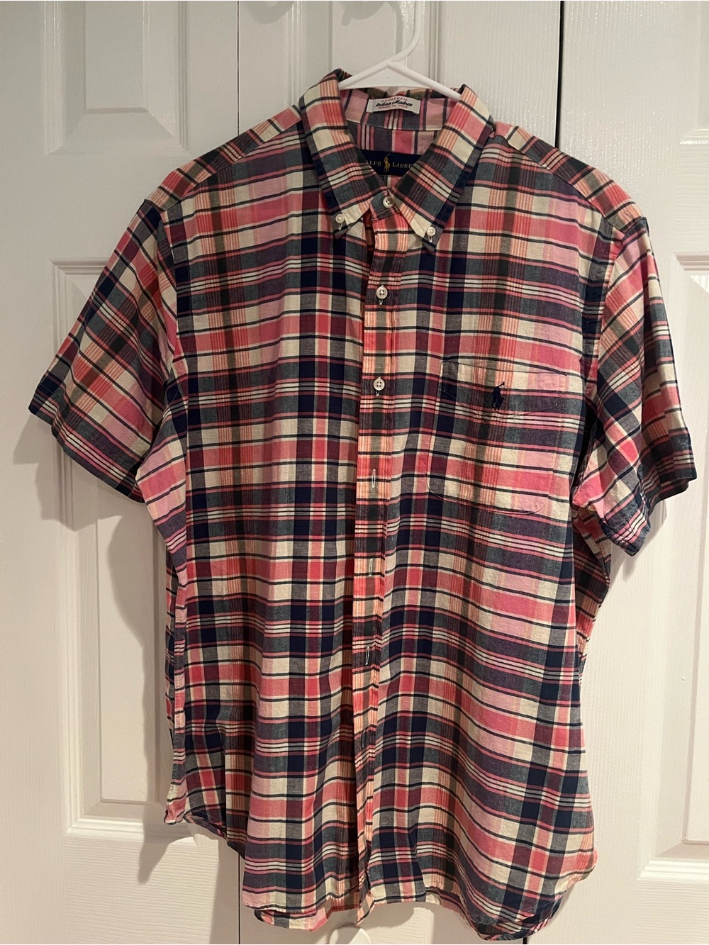 Ralph Lauren Pink and Navy Plaid Short-Sleeve Button-Down Shirt